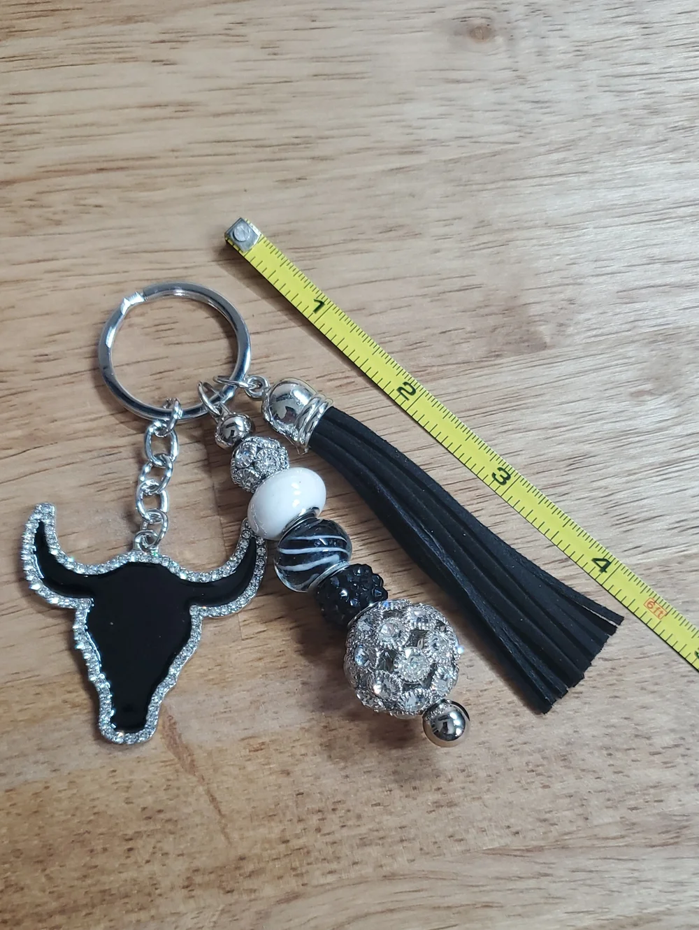 Western Longhorn Black And White Keychain